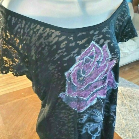 BONGO Black Sheer Mesh Stretch Blouse/Halter Rose - Picture 5 of 7